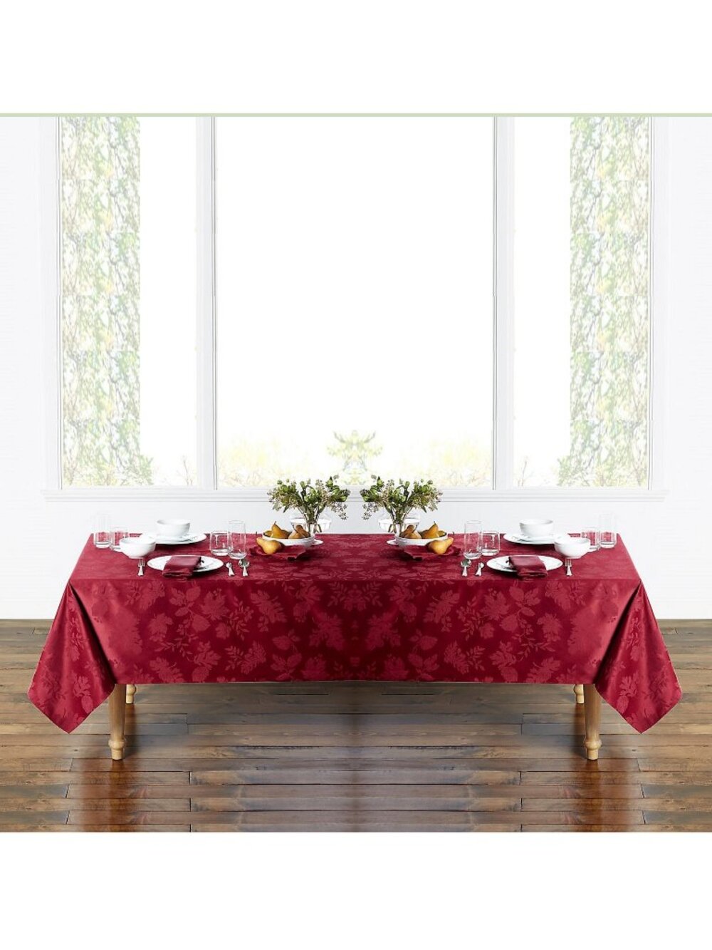 new Autumn Medley WINE-color 60 x 144 inch Damask Tablecloth (Seats 12 to 14)